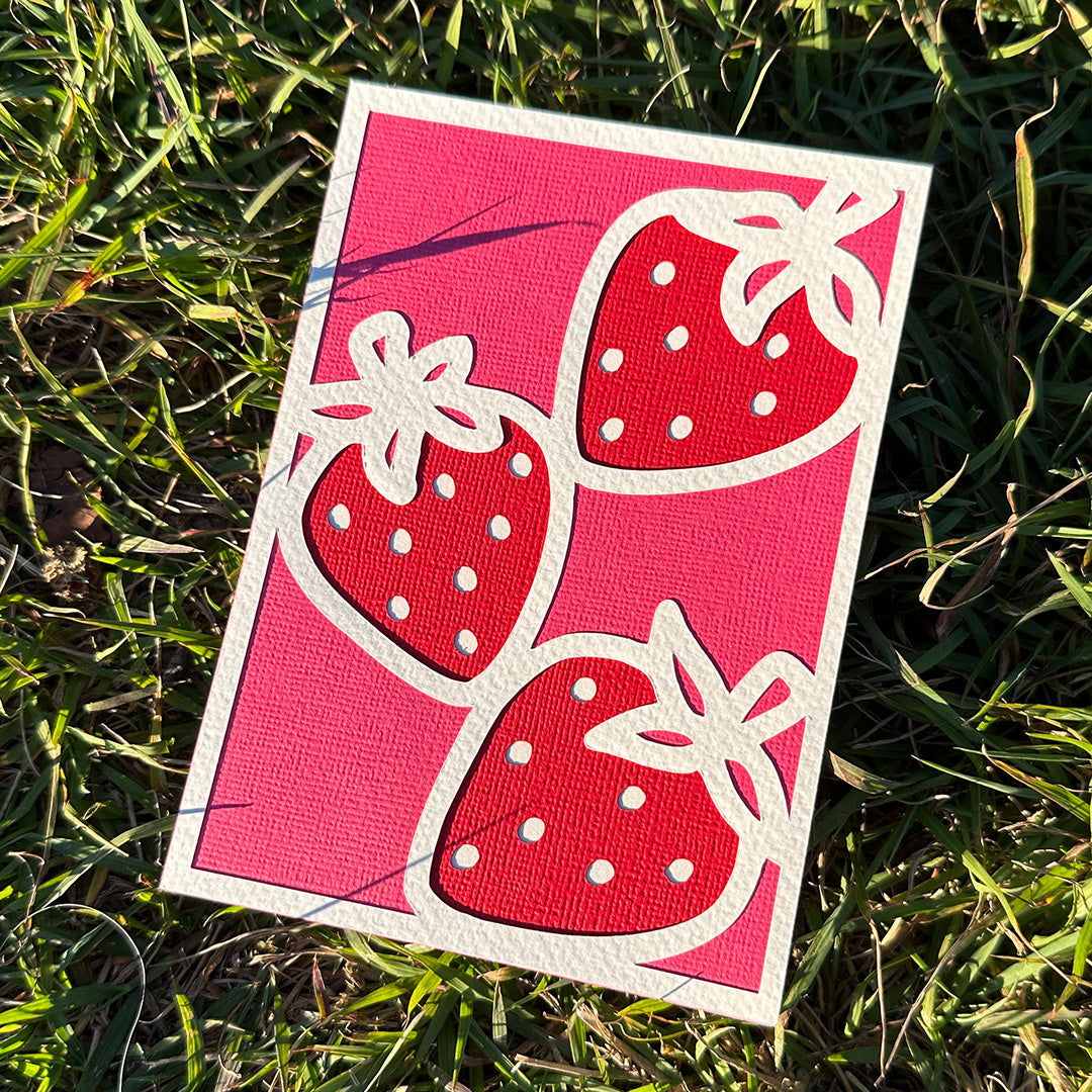 Pink and red strawberry card