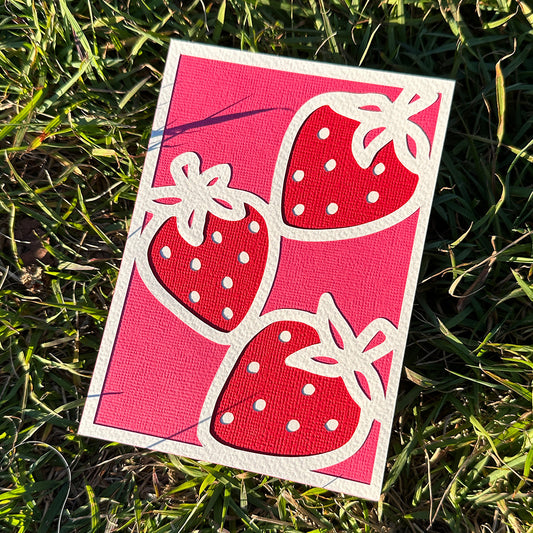Pink and red strawberry card